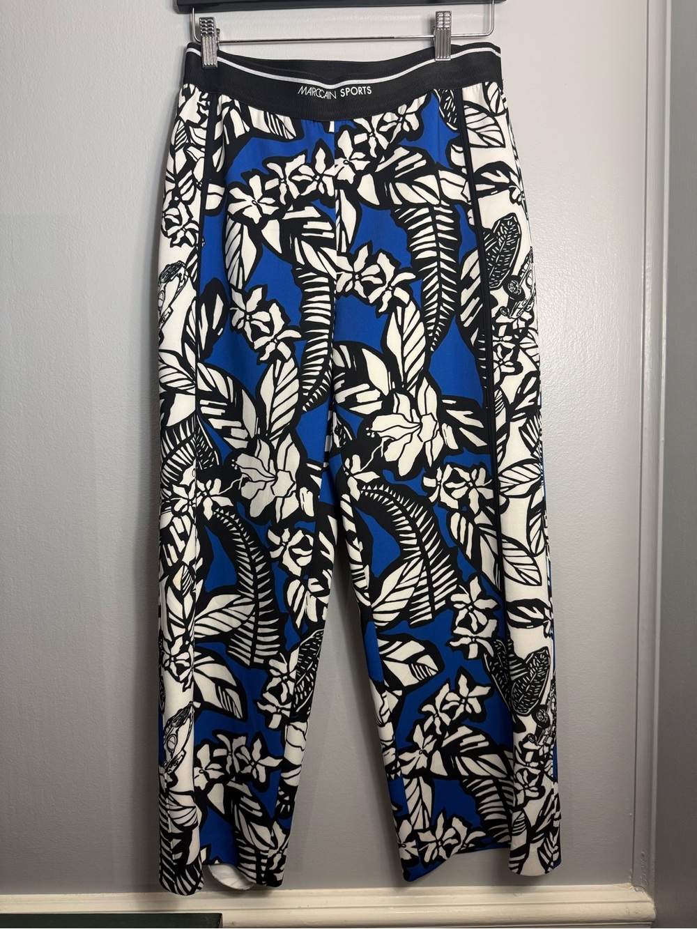 4. Marc Cain Blue White Black Floral Wide-Leg Pants